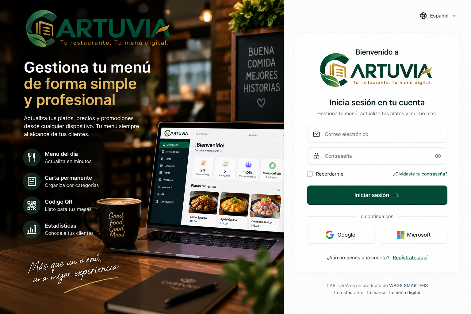 Pantalla de acceso al panel de CARTUVIA